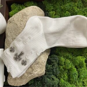 Custom Chrome Hearts Inspired Style Socks White Iron Cross Size M Unisex